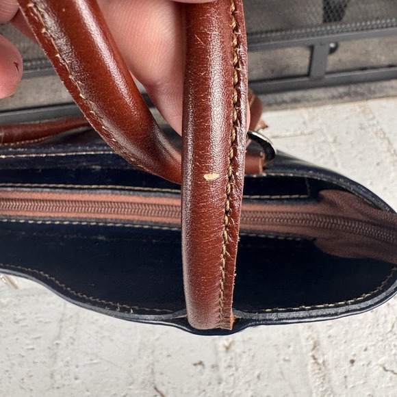 Vera Pelle Genuine Leather Solo Perche Backpack Purse Navy W/Brown Made In Italy - Picture 15 of 16